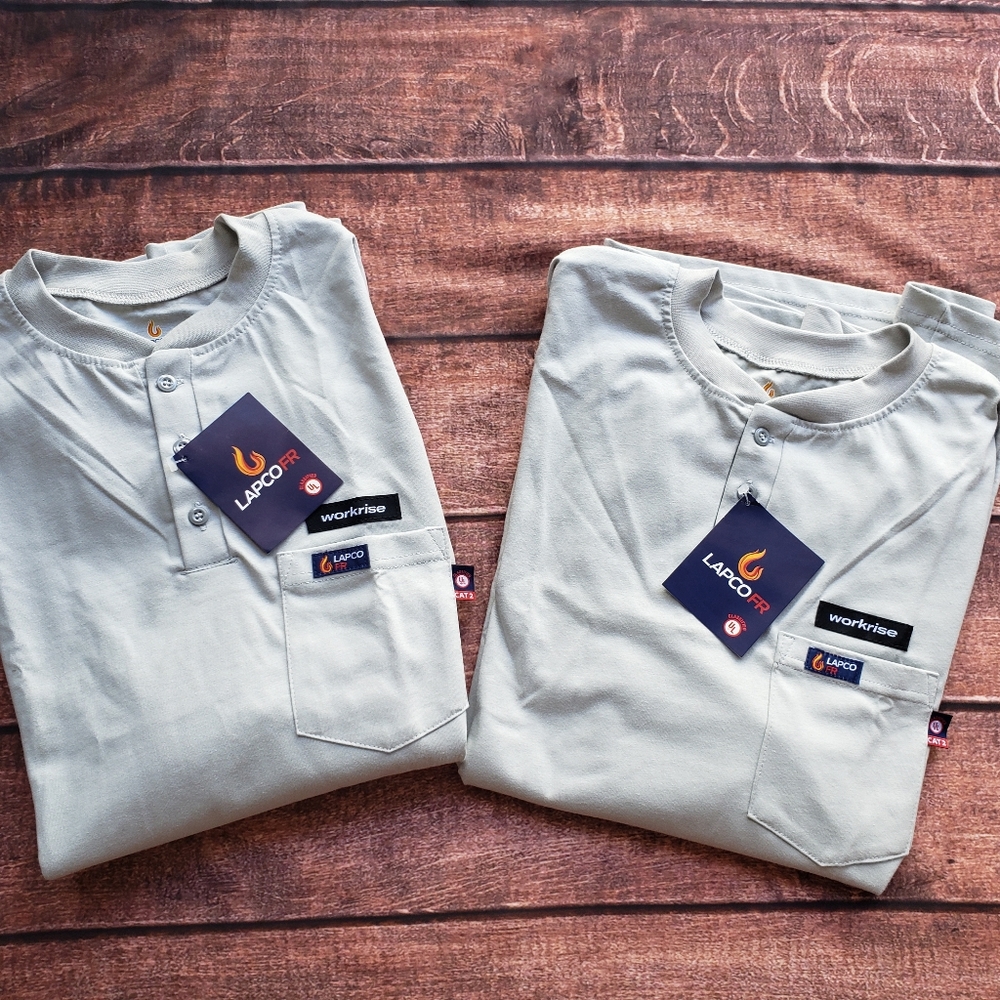 Lot of 2 Lapco FR Henley Tee Flame Resistant Shirts Mens Large Long Sleeve
